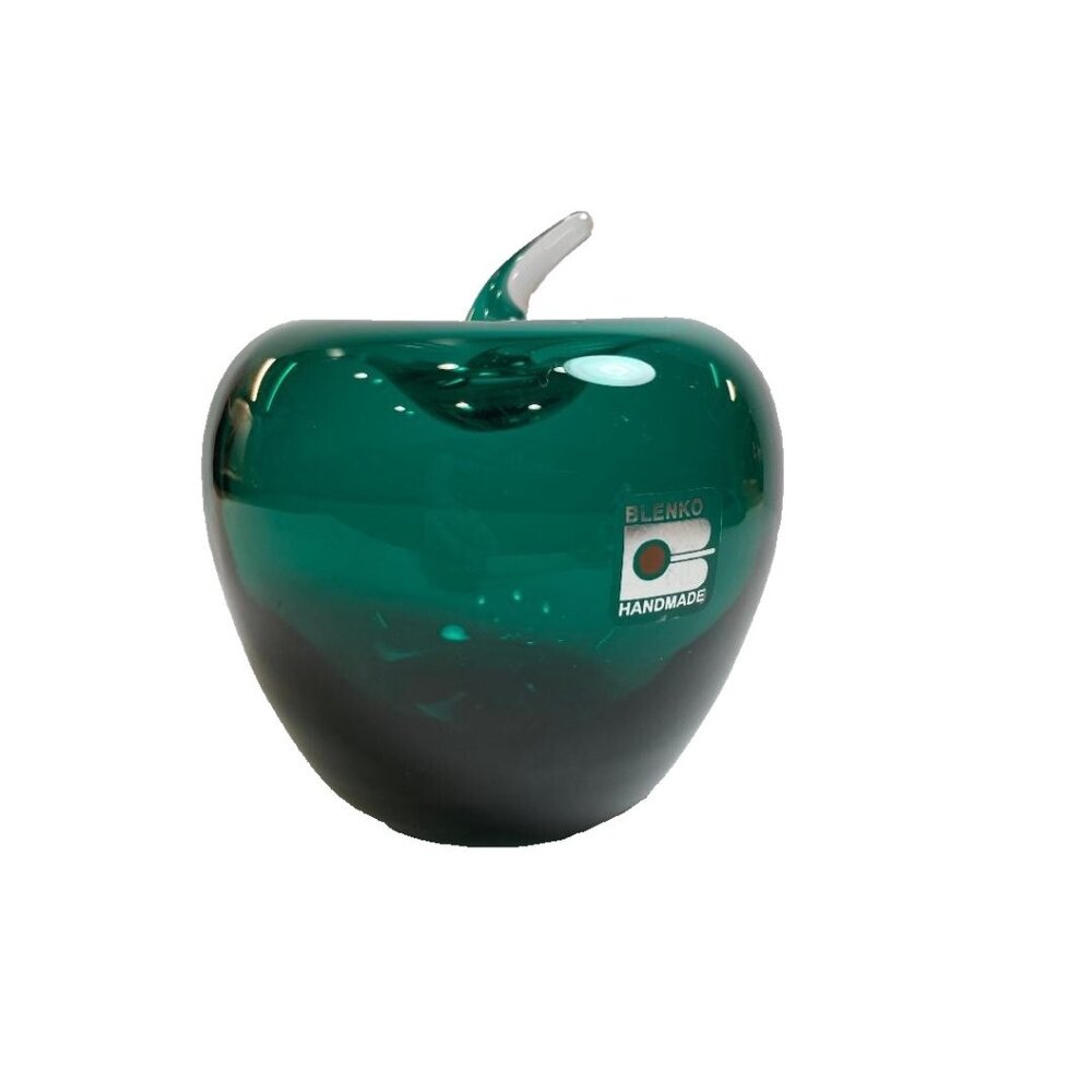Blenko Dark Green Apple Paperweight Art Glass 4" Vintage Handblown Original